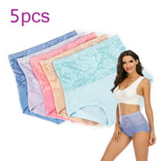 Womens 5-Pack Soft Underpants High Waist Underwear Full Coverage Brief Panties with Lace jacquard