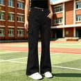 thumbnail image 6 of Xaqiouau Girls Cargo Flare Pants High Waist Multiple Pockets Casual Trousers Stretch Twill Slim Fit Bell Bottom Style Kids Fashion Daily Bottoms Black 11-12 Years, 6 of 9
