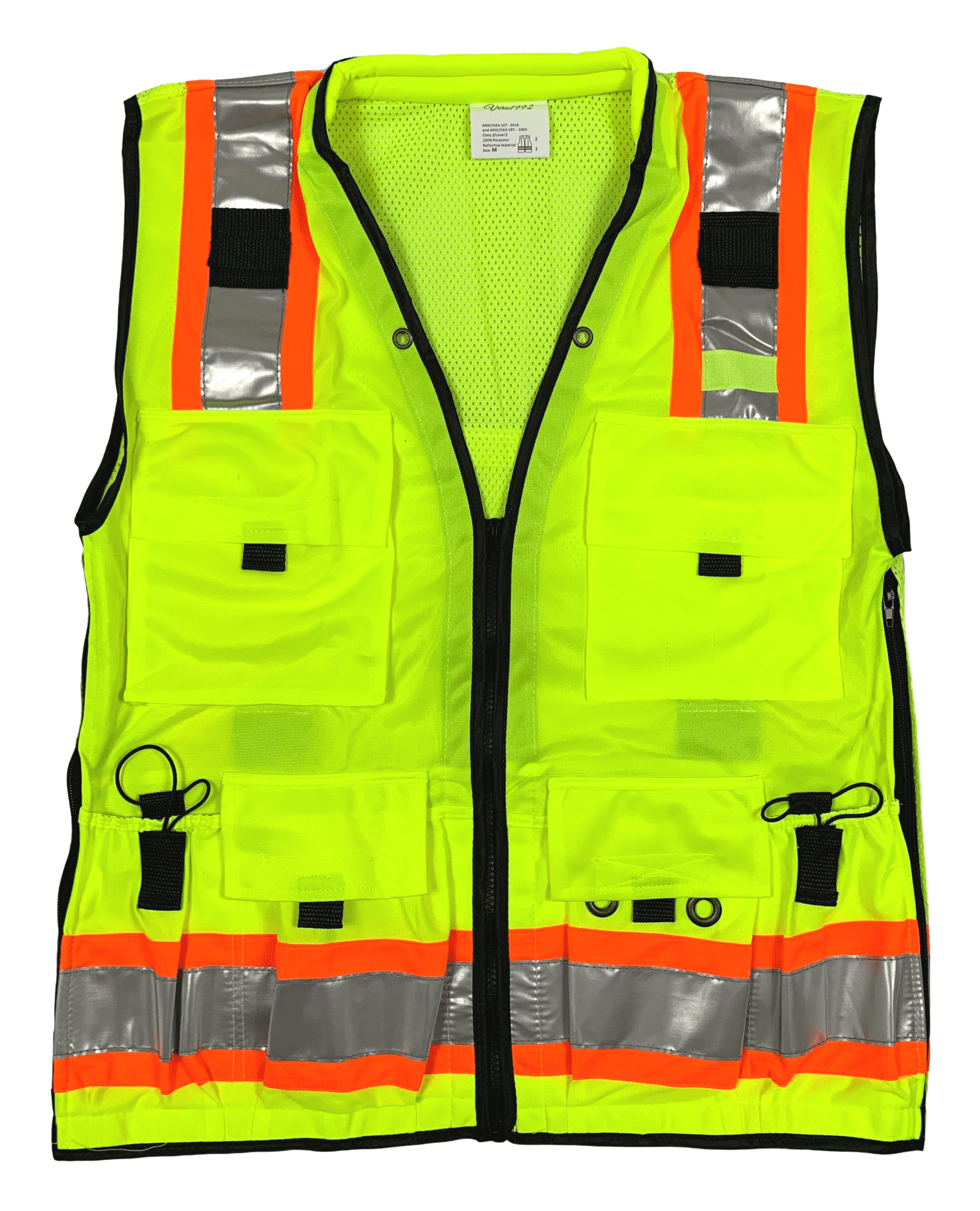 Class 2 Pockets and Zipper Details about   TR Industrial Safety Vest with 3M Scotchlite 