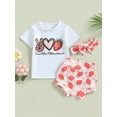 thumbnail image 2 of Wassery Baby Infant Girls Summer Outfits Strawberry Print Short Sleeve Round Neck T-shirt Tops +Casual Elastic Strawberry Shorts+ Headband 3Pcs Set 0-24M, 2 of 8