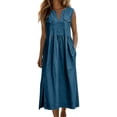 thumbnail image 2 of QUNYINEY Sleeveless Womens Dresses Casual A Line Cotton Linen Blue Long Sundress with Pockets V Neck Summer Loose Fit Dresses, 2 of 6