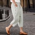 thumbnail image 4 of PWPSG Womens Harem Capri Pants, Elastic Waist with Side Button Detail, Lightweight Airy Fabric with Loose Fit for Relaxed Attire Beige XXXL, 4 of 6