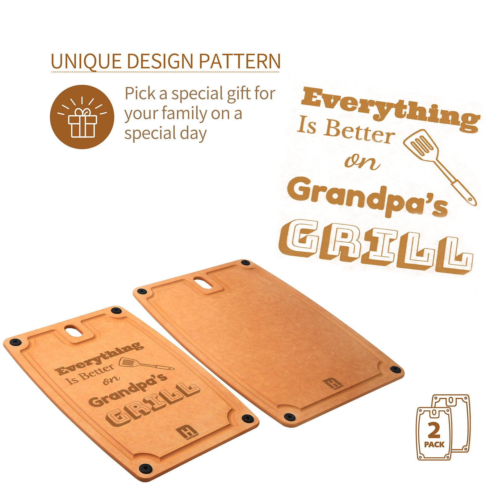 Hansmart Eco-Friendly 2 Pack Cutting Boards with Juice Grooves and Handles - Medium & Large