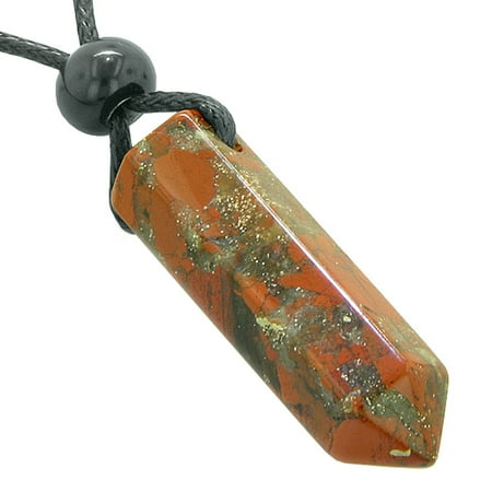 - Lucky Crystal Point Magic Powers Amulet Pendant Necklace in Dragon Blood Jasper Gemstone