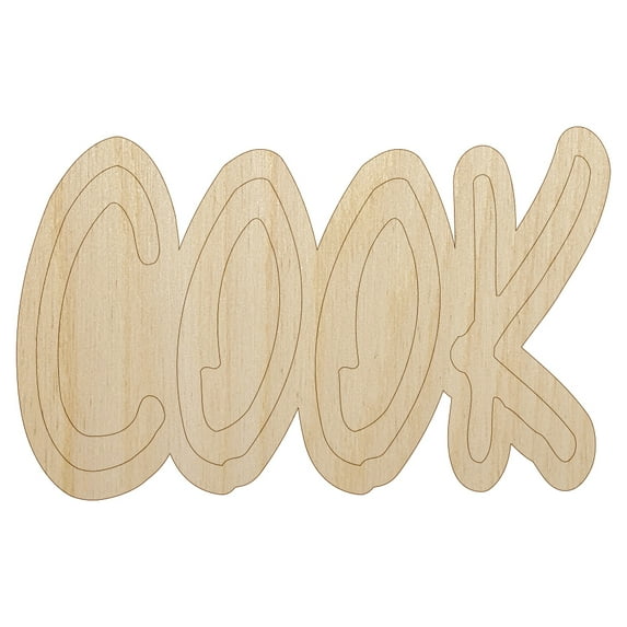 Cook Fun Text Wood Shape Unfinished Piece Cutout Craft DIY Projects - 4.70 Inch Size - 1/4 Inch Thick