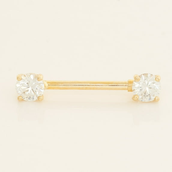 Anygolds 14K Real Solid Gold 14K REAL Solid Gold Cubic Zirconia CZ Straight Barbell Nipple Ring Body Piercing Jewelry 14Gauge - MBJ4378-CZY Yellow Gold