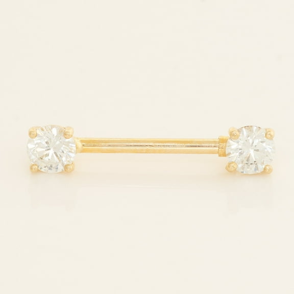 Anygolds 14K Real Solid Gold 14K REAL Solid Gold Cubic Zirconia CZ Straight Barbell Nipple Ring Body Piercing Jewelry 14Gauge - MBJ4378-CZY Yellow Gold