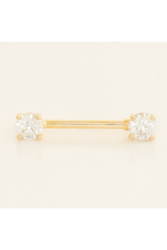 14K Real Solid Gold 14K REAL Solid Gold Cubic Zirconia CZ Straight Barbell Nipple Ring Body Piercing Jewelry 14Gauge - MBJ4378-CZY Yellow Gold