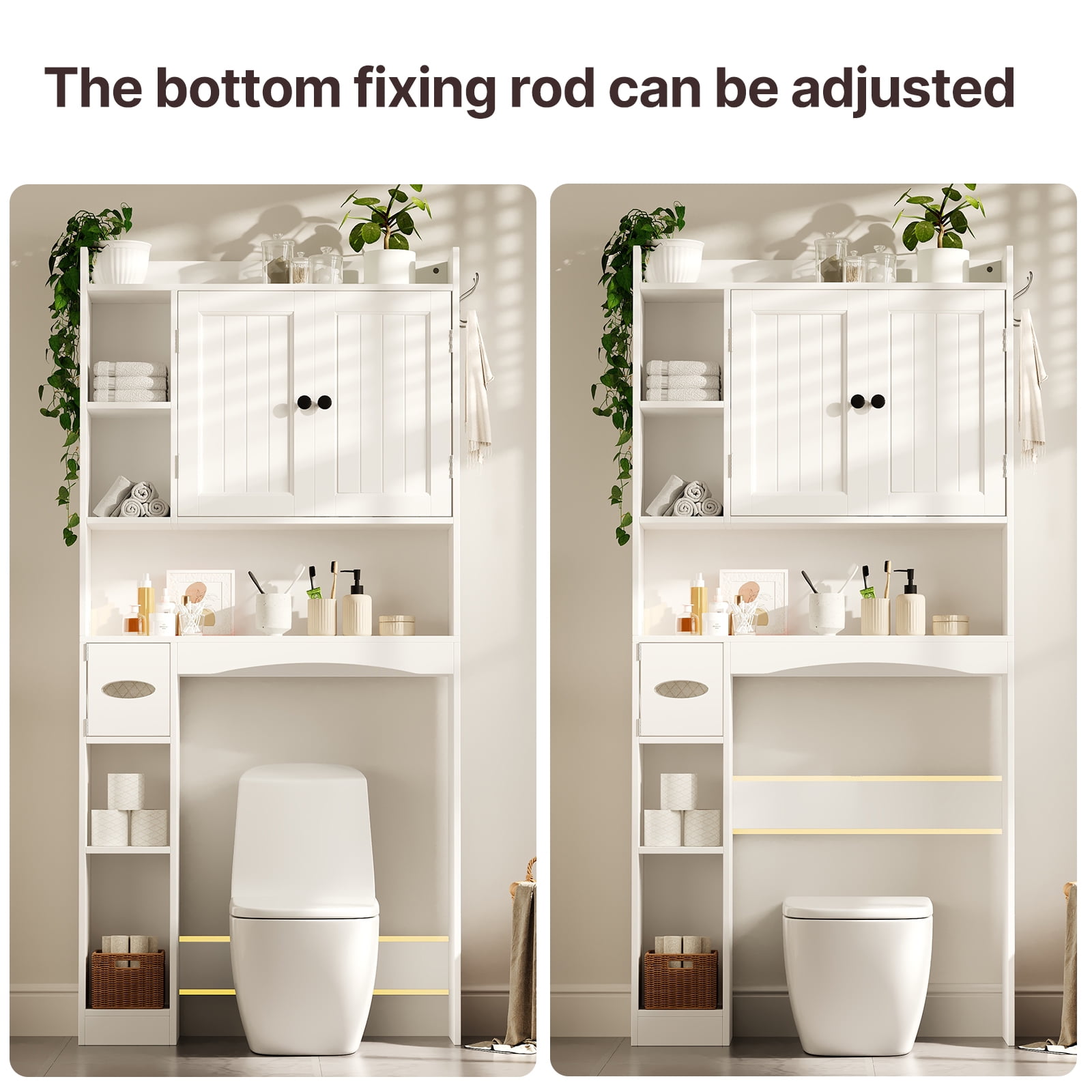 Over The Toilet Storage Cabinet, Asofer Bathroom Storage Organizer with Paper Holder & Adjustable Shelves for Bathroom ,Laundry, White