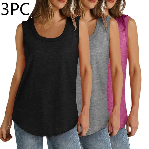 QUINDOS 3 Pack Womens Tank Tops Summer Plus Size Casual Camisoles for Women Pack Sleeveless Square Neck Oversized Strap MultiPack Cami Shirts Loose Fit Solid Color Long Undershirts