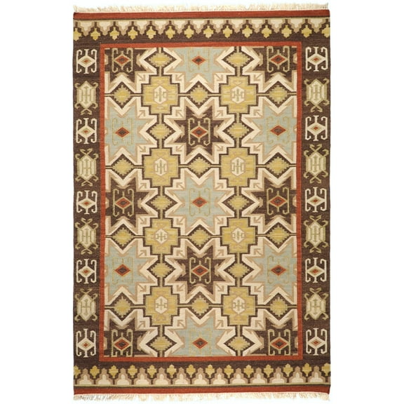 Hauteloom Liscomb Wool Living Room, Bedroom Area Rug - Transitional - Ivory, Dark Brown, Rust - 2' x 3'