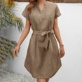thumbnail image 2 of Robe Décontractée Unie à Manches Courtes Col en V pour Femmes - Coupe Ample pour Usage Quotidien, 2 of 5