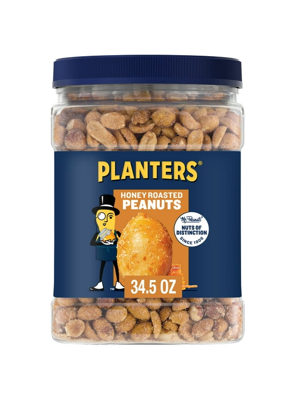 PLANTERS Honey Roasted Peanuts, Sweet and Salty Snacks, Plant-Based Protein 34.5oz (1 Jar)