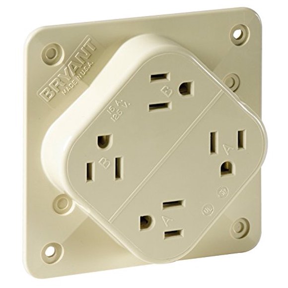Bryant Electric 1254I 15 Amp 125V 2-Pole 3-Wire Commercial/Industrial Grade Grounding QUADPLEX Receptacle, Ivory