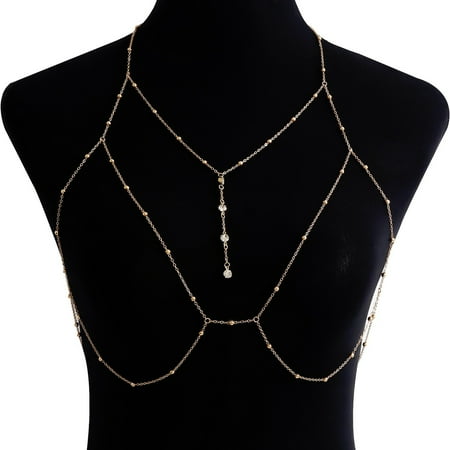 Joefnel Exquisite Rhinestone Silver Chain Bra with Layered Body Jewelry - Stunning Crystal Waist Chain and Beaded Body Accessory for Women - Elegant and Seductive Body Chain Jewelry