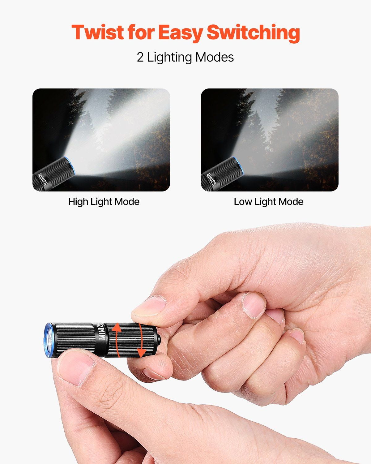 200 Lumen Mini Flashlight Keychain, USB Rechargeable, IPX7 Waterproof, Compact & Bright