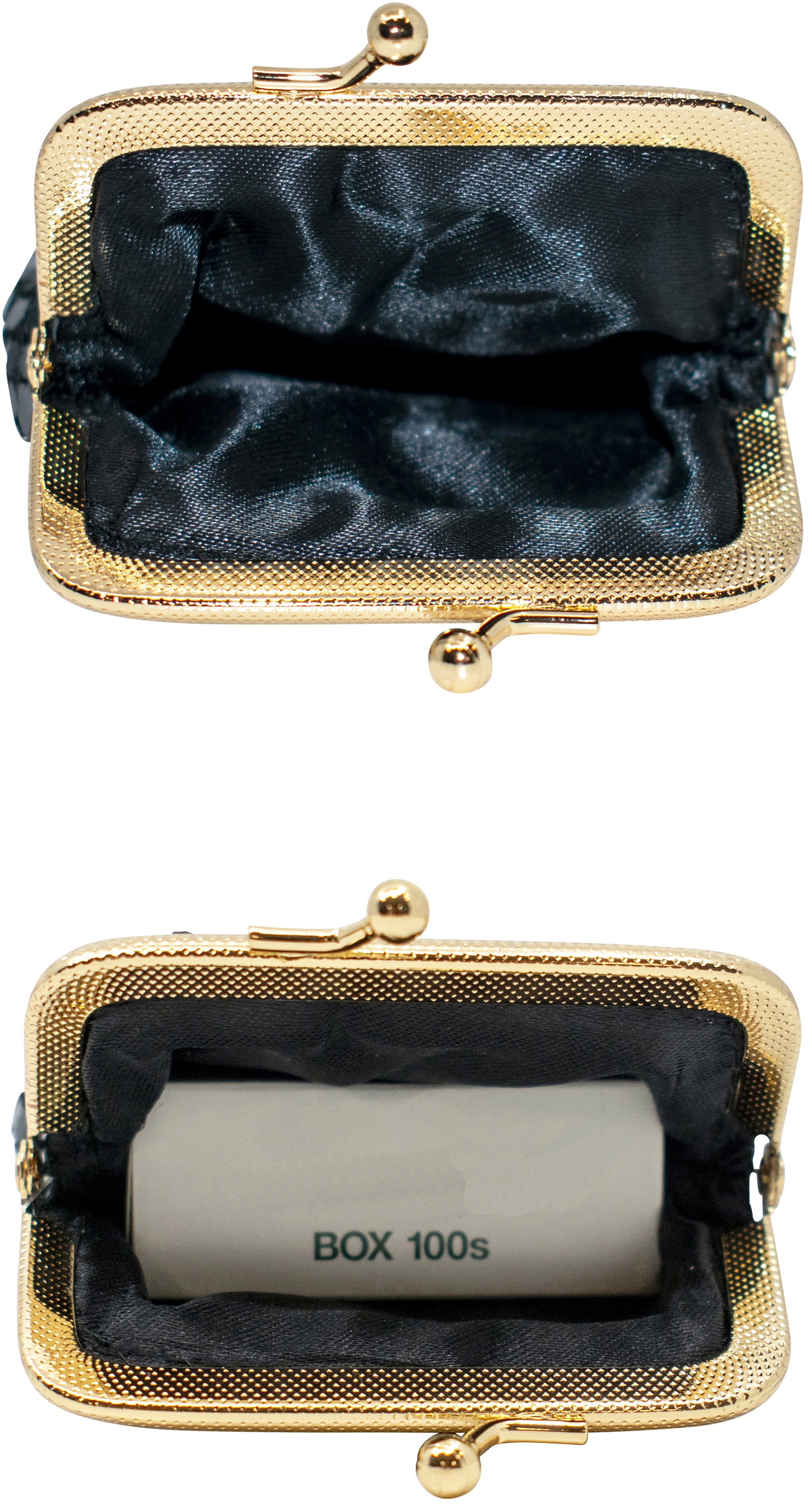 Set of 2 Vintage Soft Metallic Mesh Long Cigarette Case Purses With Lighter Pocket (3mm, Black)