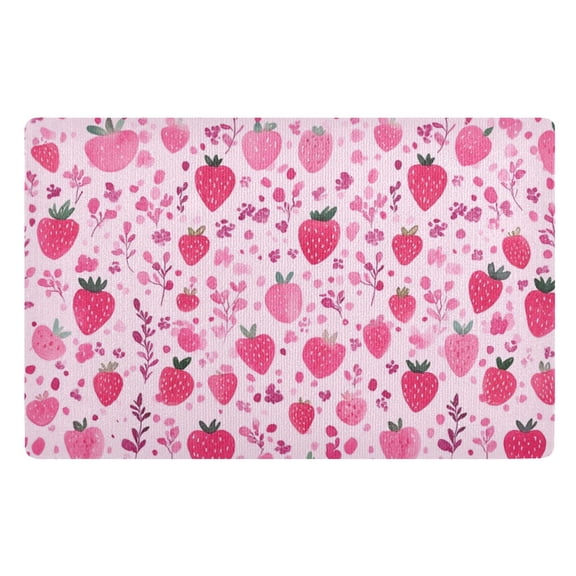 Pink Background with Strawberries Floor Door Mat Outdoor Indoor for Home Entrance Welcome Mats 32"x20"