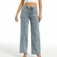 thumbnail image 2 of YDFCWXW Womens Stretch Wide Leg Jeans High Waist Seam Front Tummy Control Straight Leg Jeans Bootcut Baggy Denim Pants Blue, M, 2 of 9