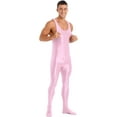 thumbnail image 3 of YEAHDOR Mens Glossy Full Body Unitard Sleeveless Gym Sports Wrestling Singlet One Piece Bodystocking Bodysuit Jumpsuit Pink M, 3 of 7