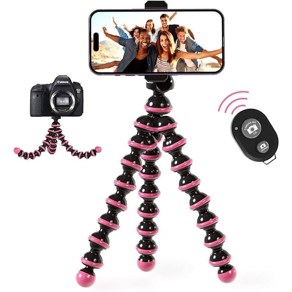 TALK WORKS Flexible Tripod for iPhone, Android, Camera - Bendable Legs, Adjustable Stand Holder with Mini Wireless Remote for Selfies, Vlogging, Beauty/Makeup, Live Streaming/Recording - Pink
