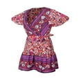 thumbnail image 4 of MesaSe Robe Bohème pour Femmes Motif Floral Manches Courtes Col en V Profond Design Taille Robe Courte Plissée Ample pour Vacances à la Plage, 4 of 6