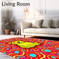 thumbnail image 2 of ODIKA 3'x5' Machine Washable Non-Slip Area Rug, Modern Yarn Mosaic Featuring Joyful Puppy and Cheerful Doodles High Traffic Rug with Pad, Red, 619872, 2 of 8