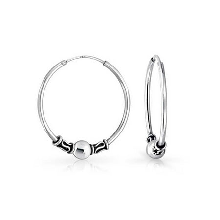 Bali Sterling Silver Fashion Earrings - 925 Sterling Silver Bali Style Ball Endless Hoop Earrings