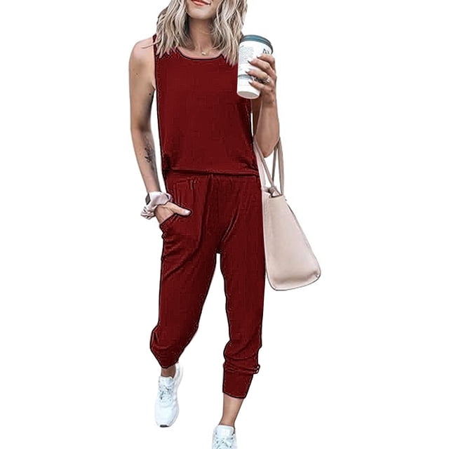 SDNall Ensemble Mode Décontractée Sans Manches pour Femmes avec Haut et Pantalon