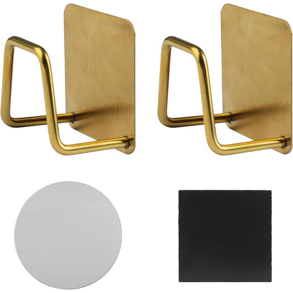 2Pcs Magnetic Sponge Holder, with 2 Metal Patchs, Adhesive Hanging Sponge Holder Stainless Steel Sponge Holder for Kitchen Sink (Gold)