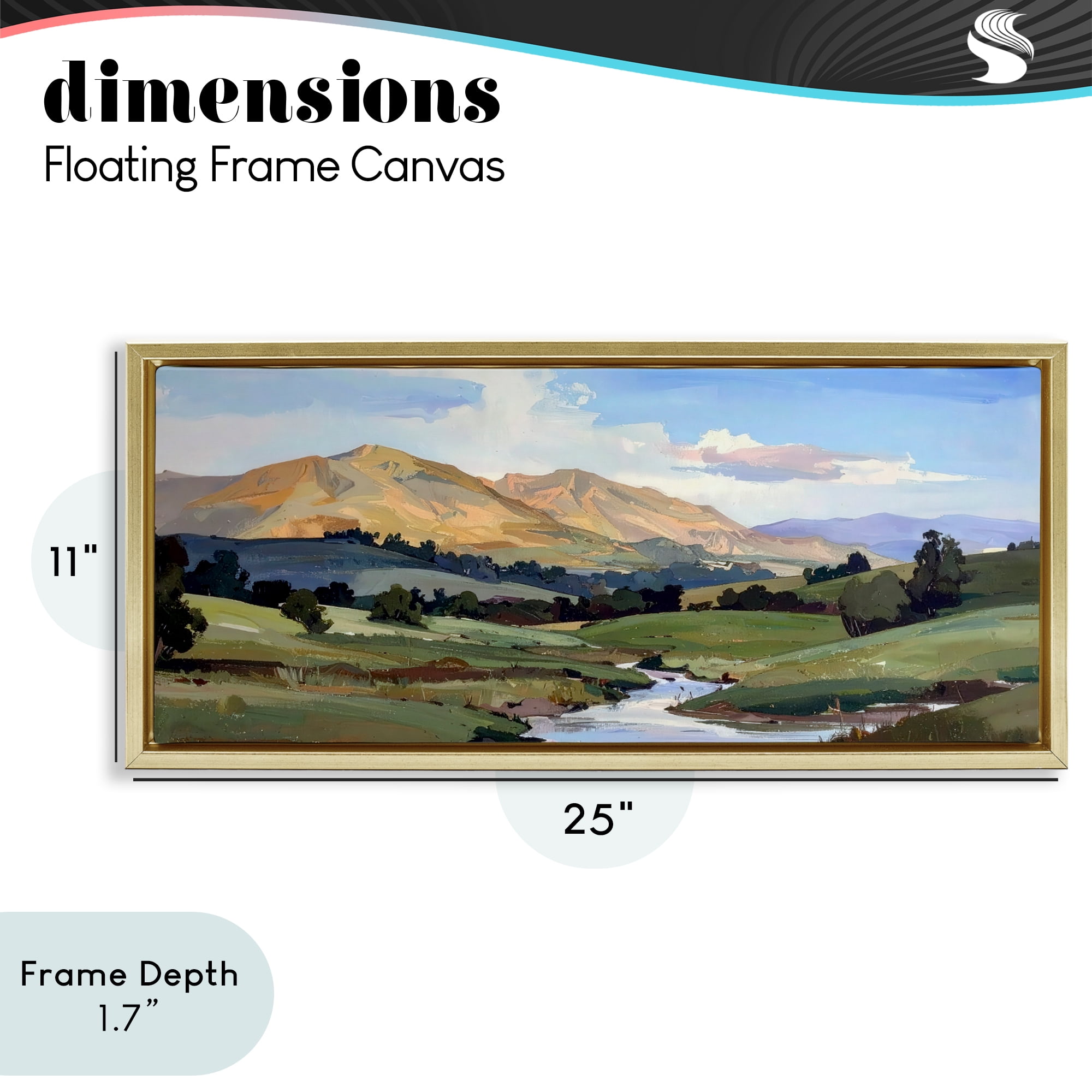 Stupell Industries Winding River Across Valley Gold Framed Floater Canvas Wall Art, design by Alonza Saunders