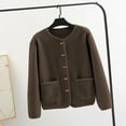 thumbnail image 2 of YDFCWXW Lightweight Cardigan Jacket for Women Classy Thick Lapel Collar Winter Coats Cropped Shearling Outerwear Brown, 5XL, 2 of 8