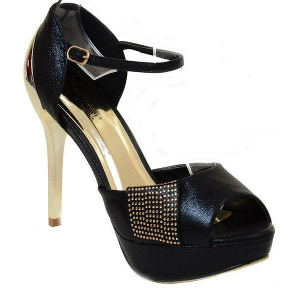 Shimmer Black Gold Rhinestone Evening Platform Sandal Formal
