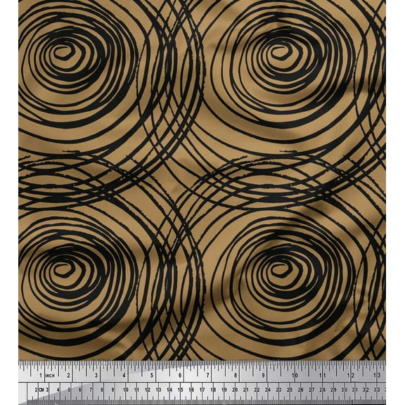 Soimoi Brown Cotton Duck Fabric Spiral & Geometric Printed Craft Fabric by the Yard 42 Inch Wide