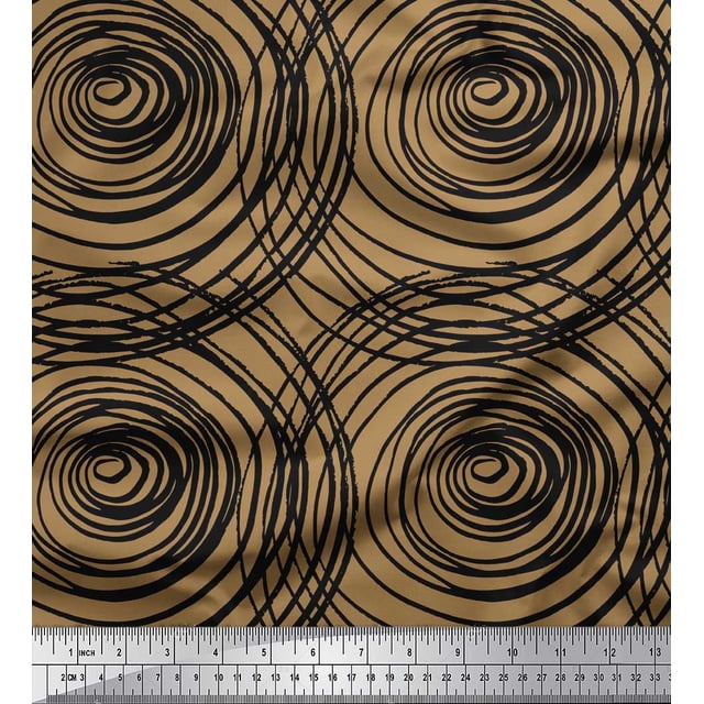 Soimoi Brown polyester Crepe Fabric Spiral & Geometric Decor Fabric Printed Yard 42 Inch Wide