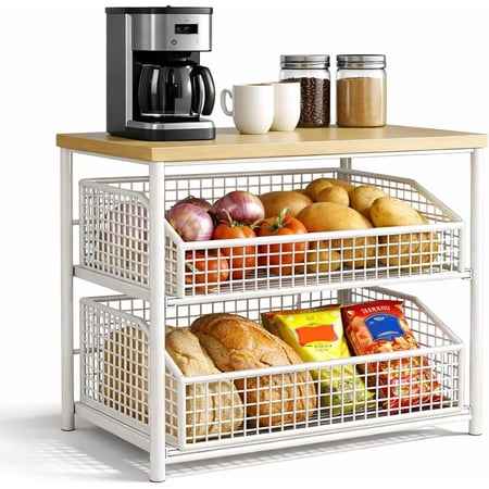 Kitchen Countertop Storage Organizer with Pull Out Drawers Multi Layer Microwave Rack for Counter Storage