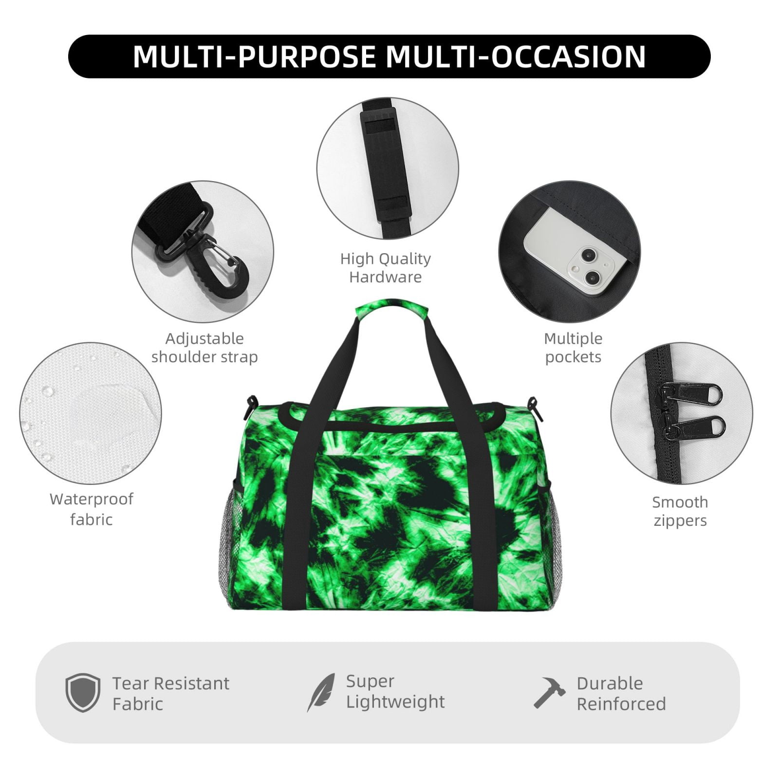 Fuzoiu Green Tie Dye Print Travel Duffle Bag,Carry On Tote Bags,Duffel Bag,Sport Gym Bag, Hospital Bag for Labor and Delivery, Overnight Bag,Luggage Bag
