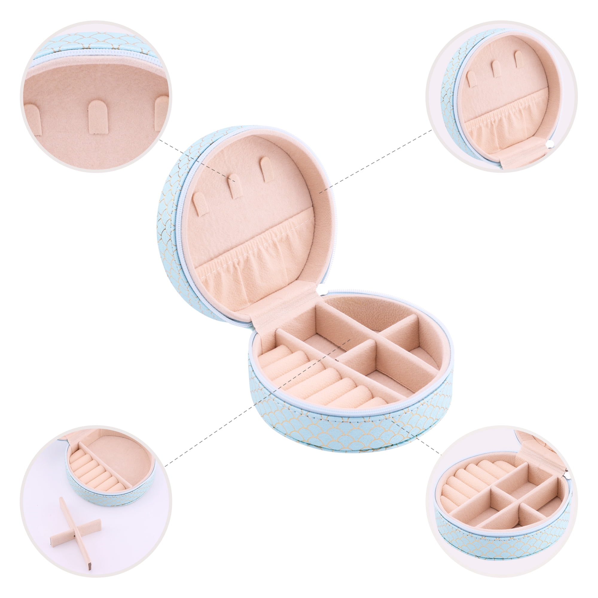 Unique Bargains Mini PU Leather Jewelry Box for Women Portable Organizer Case Sky Blue