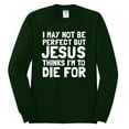 thumbnail image 2 of I May Not Be Perfect But Jesus Thinks I'm To Die For | Mens Inspirational/Christian Long Sleeve T-Shirt, Forest Green, Small, 2 of 3
