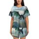 thumbnail image 1 of Balery Cloud Sky Green Dragon Conjunto de Pijama para Mujer con Estampado, Dos Piezas de Manga Corta y Shorts, Ropa de Dormir Suave con Cuello Redondo y Bolsillos-4X-Large, 1 of 6