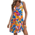 thumbnail image 2 of Ovzne Robes pour Femmes Robe Femmes Été Robes Imprimées Ample Col en V Sans Manches Robes d'Été Poches Robes Grande Taille Robe Maxi Imprimée Liquidation, 2 of 7
