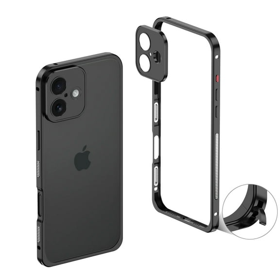 Dteck Bumper Case for iPhone 16, Ultra-Thin Metal Frame Camera Lens Protector Case Shockproof Heat Dissipation Bumper for iPhone 16,Black