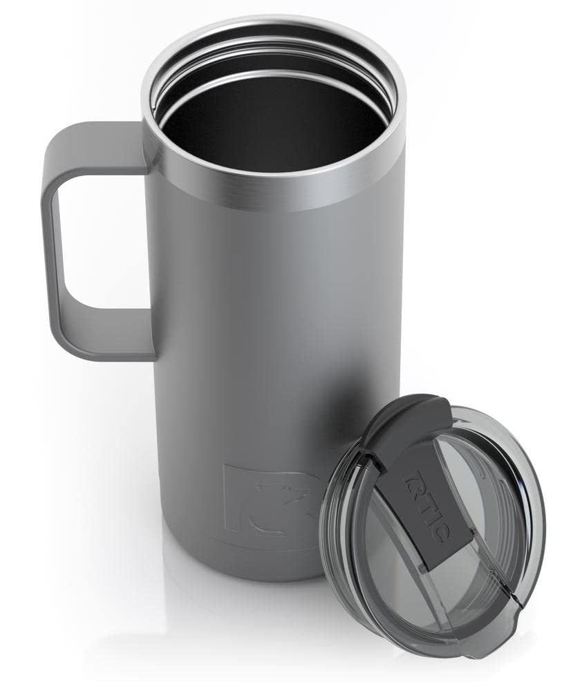 Travel　Handle,　Graphite　Thermal　Coffee　Cup　for　and　Vacuum-Insulated　Mugs,　Spill　Leak,　Beverage　Portable　Proof,　Hot　Steel　Cold,　Stainless　Car,　Camping,　with　16　Mug　and　RTIC　Tumbler　oz　Lid