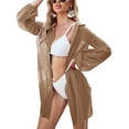 thumbnail image 1 of VISgogo Bikini de verano para mujer, vestido camisero largo suelto con cierre de botón de solapa de manga larga de Color sólido transparente VISgogo  moda, 1 of 5