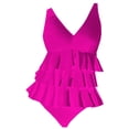 thumbnail image 4 of Duoif Maillot de Bain une Pièce pour Femmes, Maillot de Bain à Volants, Robe de Bain Rétro Couvrante, Maillots de Bain Contrôle du Ventre pour Femmes, Rose Vif G, 4 of 4