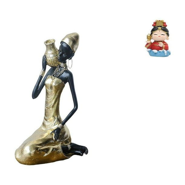 Estatua de la dama,Estatua de dama tribal africana,artesanías de cafetería hechas a mano,Estatua de la Madre,Estatua de madre para decoración del hogar,Escultura Figura Animal Decoración