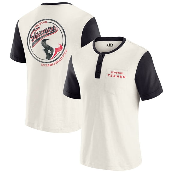 Men's Darius Rucker Collection by Fanatics Cream Houston Texans Henley Colorblock Slub Pocket T-Shirt