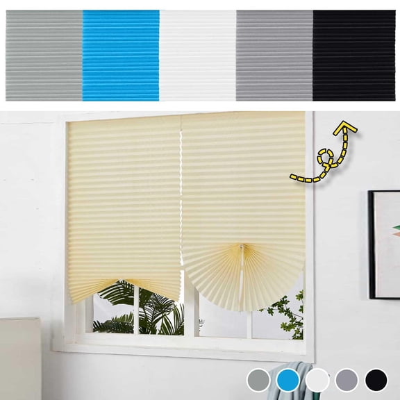 Self Adhesive Blinds, Adhesive Pleated Blinds, 35X59 In, Light Filtering Blinds, Temporary Fabric Adhesive, Easy Install Blinds No Drill, Uv Blocking, Beige, Bedroom, 1 Pc