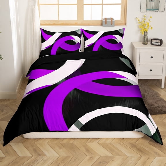 Erosebridal Geometric Round Comforter Cover Twin,Black Purple Bedding Twin Size,Abstract Artwork Duvet Cover Twin,Lightweight Circle Room Decor(No Comforter),Reversible,3pcs