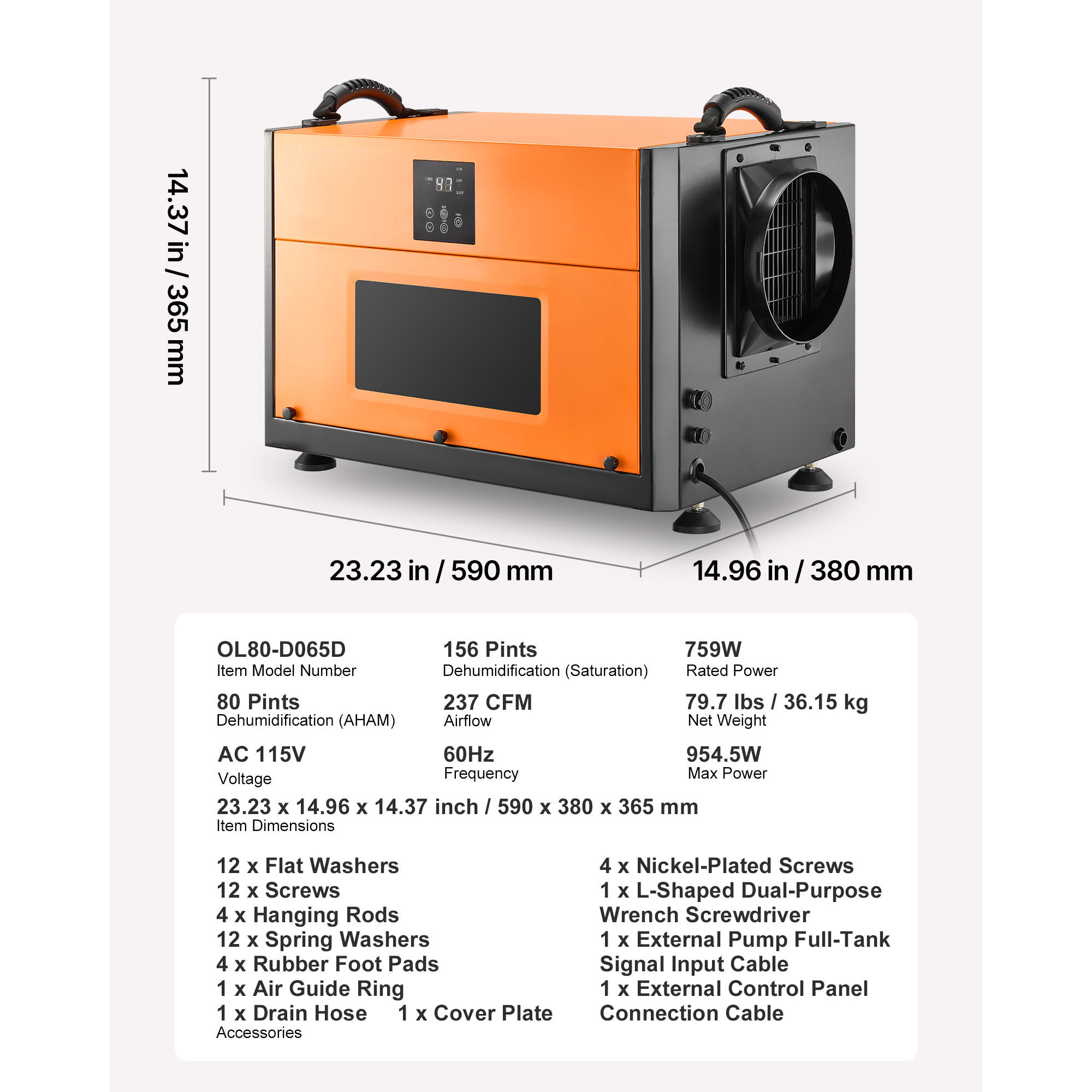 KFFKFF 156 Pints Commercial Dehumidifier with Drain Hose, Portable Industrial Dehumidifier for Basements and Storage Rooms, Auto Defrost and Continuous Drainage, Durable Steel Construction